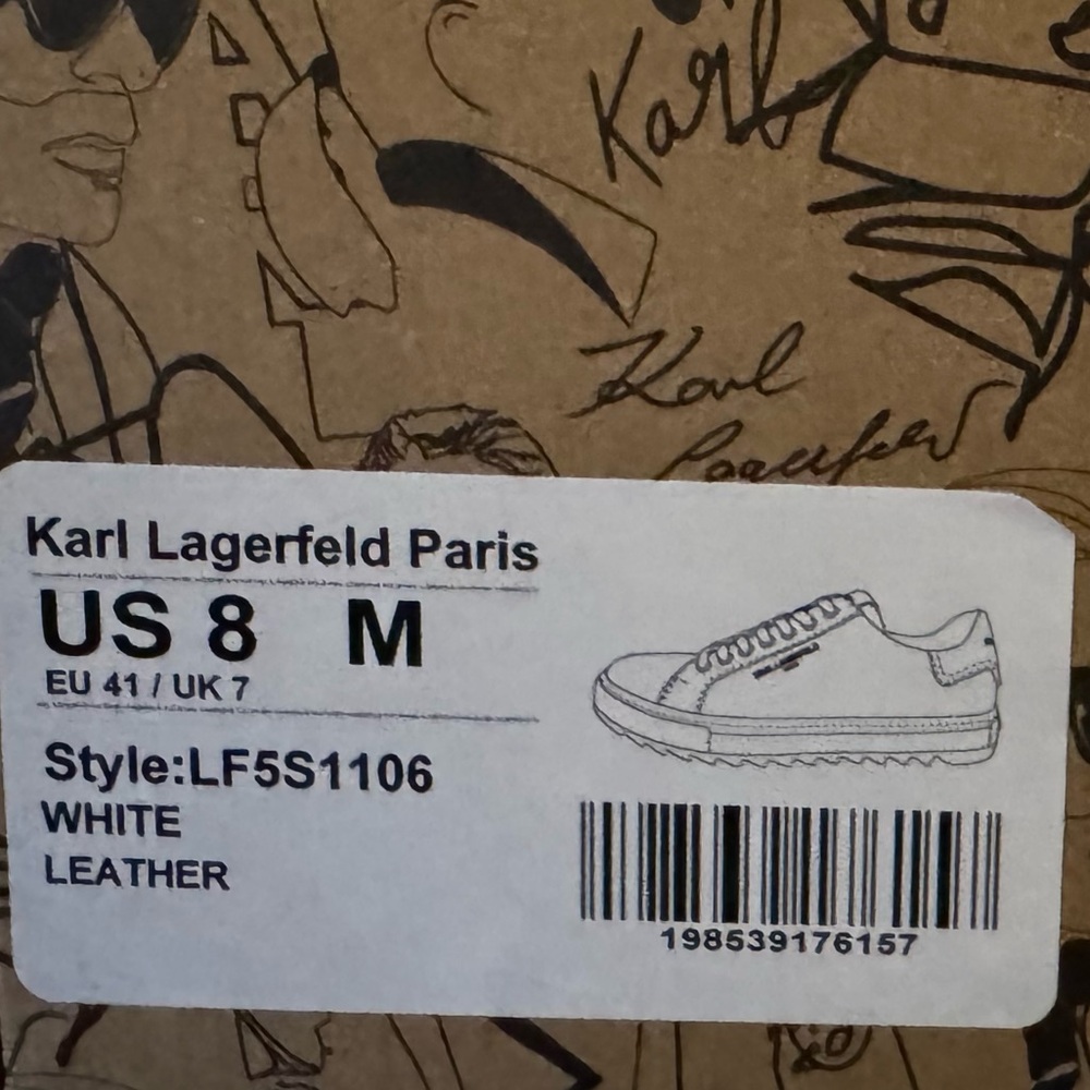 Karl Lagerfeld White Low Top Sneakers Size 8 ~ Leather ~ Men’s ~ New in Box - Picture 5 of 5